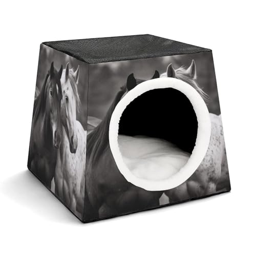 YKUDBN Cozy Capsule Pet Nest for Small Cats and Dogs, Black and White Horses Print Portable Pet Nest Small Pet Nest Capsule Design Pet Nest Small Animal Nest von YKUDBN