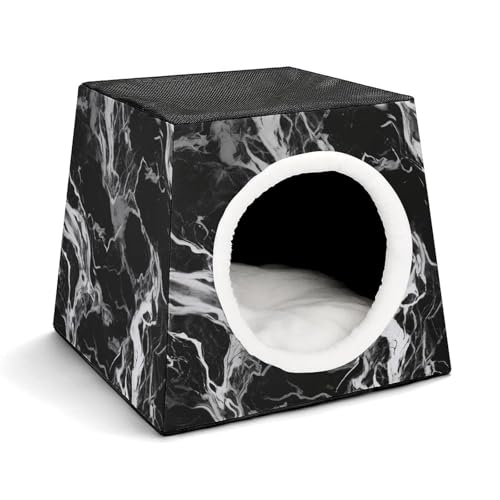 YKUDBN Cozy Capsule Pet Nest for Small Cats and Dogs, Black and White Marble Print Portable Pet Nest Small Pet Nest Capsule Design Pet Nest Small Animal Nest von YKUDBN