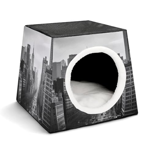 YKUDBN Cozy Capsule Pet Nest for Small Cats and Dogs, Black and White New York Print Portable Pet Nest Small Pet Nest Capsule Design Pet Nest Small Animal Nest von YKUDBN