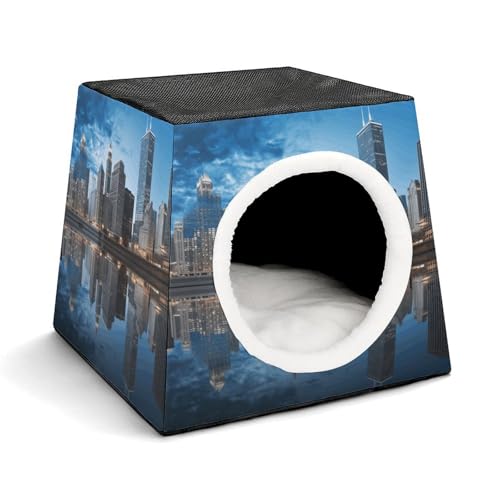 YKUDBN Cozy Capsule Pet Nest for Small Cats and Dogs, Chicago Reflected Print Portable Pet Nest Small Pet Nest Capsule Design Pet Nest Small Animal Nest von YKUDBN