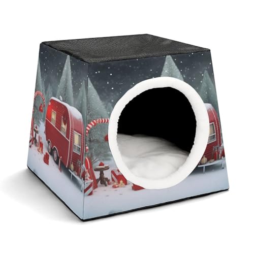 YKUDBN Cozy Capsule Pet Nest for Small Cats and Dogs, Christmas Red Camper Print Portable Pet Nest Small Pet Nest Capsule Design Pet Nest Small Animal Nest von YKUDBN