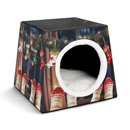 YKUDBN Cozy Capsule Pet Nest for Small Cats and Dogs, Christmas Socks Xmas Party Print Portable Pet Nest Small Pet Nest Capsule Design Pet Nest Small Animal Nest von YKUDBN