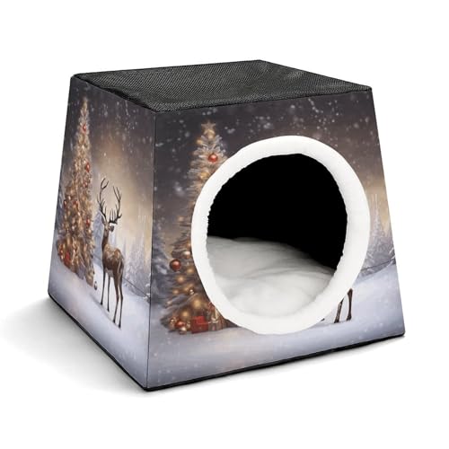 YKUDBN Cozy Capsule Pet Nest for Small Cats and Dogs, Christmas Tree and Reindeer Print Portable Pet Nest Small Pet Nest Capsule Design Pet Nest Small Animal Nest von YKUDBN