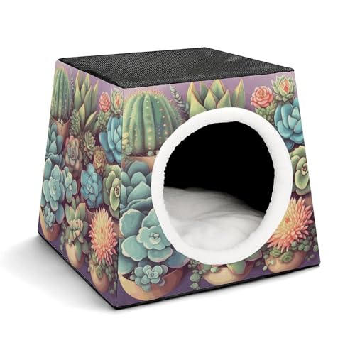 YKUDBN Cozy Capsule Pet Nest for Small Cats and Dogs, Cute Succulents Print Portable Pet Nest Small Pet Nest Capsule Design Pet Nest Small Animal Nest von YKUDBN