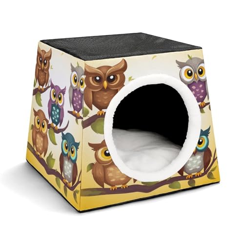 YKUDBN Cozy Capsule Pet Nest for Small Cats and Dogs, Eulen Birds Print Portable Pet Nest Small Pet Nest Capsule Design Pet Nest Small Animal Nest von YKUDBN