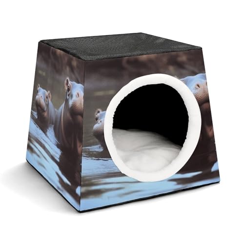 YKUDBN Cozy Capsule Pet Nest for Small Cats and Dogs, Hippos Print Portable Pet Nest Small Pet Nest Capsule Design Pet Nest Small Animal Nest von YKUDBN