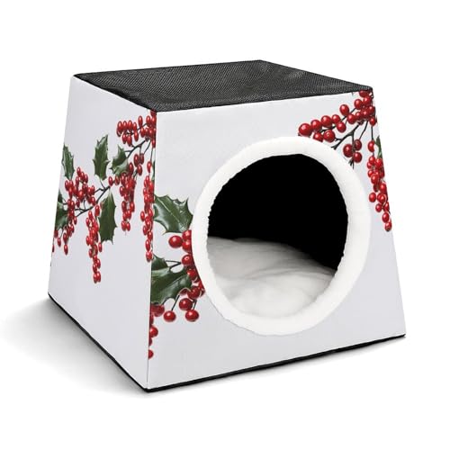 YKUDBN Cozy Capsule Pet Nest for Small Cats and Dogs, Holly Berry Branches Print Portable Pet Nest Small Pet Nest Capsule Design Pet Nest Small Animal Nest von YKUDBN