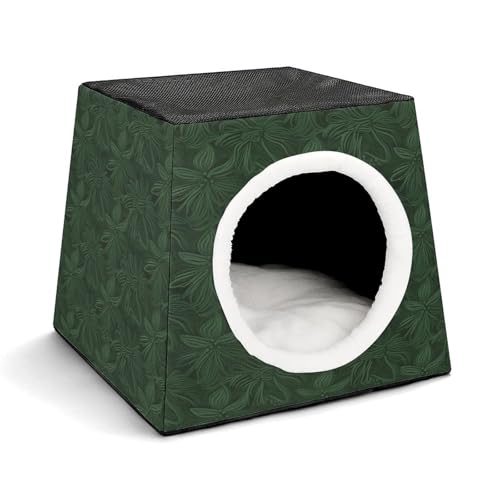 YKUDBN Cozy Capsule Pet Nest for Small Cats and Dogs, Hunter Green Floral Petals Pattern Print Portable Pet Nest Small Pet Nest Capsule Design Pet Nest Small Animal Nest von YKUDBN