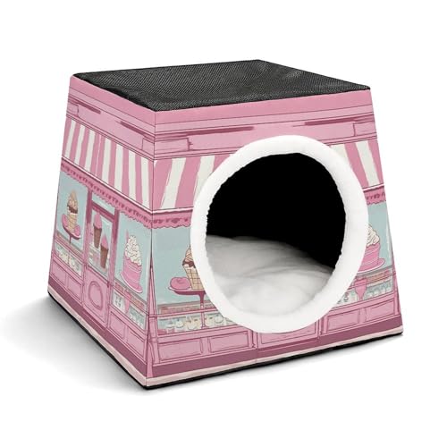 YKUDBN Cozy Capsule Pet Nest for Small Cats and Dogs, Ice Cream Store Print Portable Pet Nest Small Pet Nest Capsule Design Pet Nest Small Animal Nest von YKUDBN