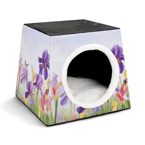 YKUDBN Cozy Capsule Pet Nest for Small Cats and Dogs, Iris Flower Butterfly Print Portable Pet Nest Small Pet Nest Capsule Design Pet Nest Small Animal Nest von YKUDBN