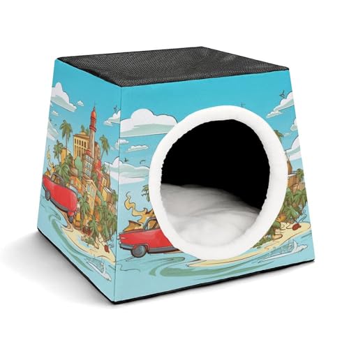 YKUDBN Cozy Capsule Pet Nest for Small Cats and Dogs, Island of Cuba Print Portable Pet Nest Small Pet Nest Capsule Design Pet Nest Small Animal Nest von YKUDBN