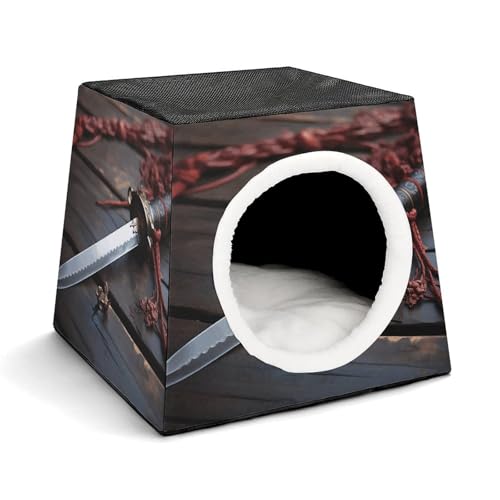 YKUDBN Cozy Capsule Pet Nest for Small Cats and Dogs, Japan Samurai Sword Print Portable Pet Nest Small Pet Nest Capsule Design Pet Nest Small Animal Nest von YKUDBN