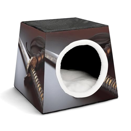 YKUDBN Cozy Capsule Pet Nest for Small Cats and Dogs, Japan Samurai Sword Print Portable Pet Nest Small Pet Nest Capsule Design Pet Nest Small Animal Nest von YKUDBN