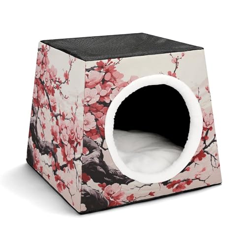 YKUDBN Cozy Capsule Pet Nest for Small Cats and Dogs, Japanese Floral Cherry Blossom Print Portable Pet Nest Small Pet Nest Capsule Design Pet Nest Small Animal Nest von YKUDBN