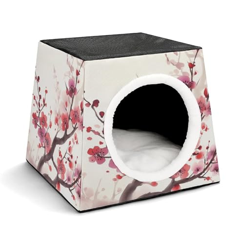 YKUDBN Cozy Capsule Pet Nest for Small Cats and Dogs, Japanese Spring Plum Floral Print Portable Pet Nest Small Pet Nest Capsule Design Pet Nest Small Animal Nest von YKUDBN