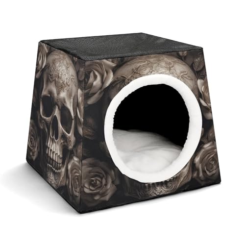 YKUDBN Cozy Capsule Pet Nest for Small Cats and Dogs, Leather Rose Skull Print Portable Pet Nest Small Pet Nest Capsule Design Pet Nest Small Animal Nest von YKUDBN