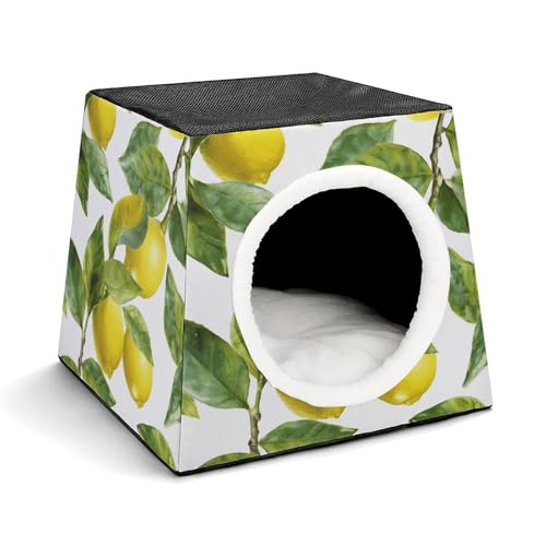 YKUDBN Cozy Capsule Pet Nest for Small Cats and Dogs, Lemon Branch Leaves Print Portable Pet Nest Small Pet Nest Capsule Design Pet Nest Small Animal Nest von YKUDBN