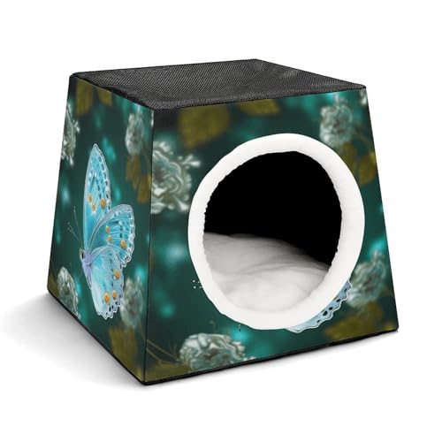 YKUDBN Cozy Capsule Pet Nest for Small Cats and Dogs, Light Blue Butterfly Print Portable Pet Nest Small Pet Nest Capsule Design Pet Nest Small Animal Nest von YKUDBN