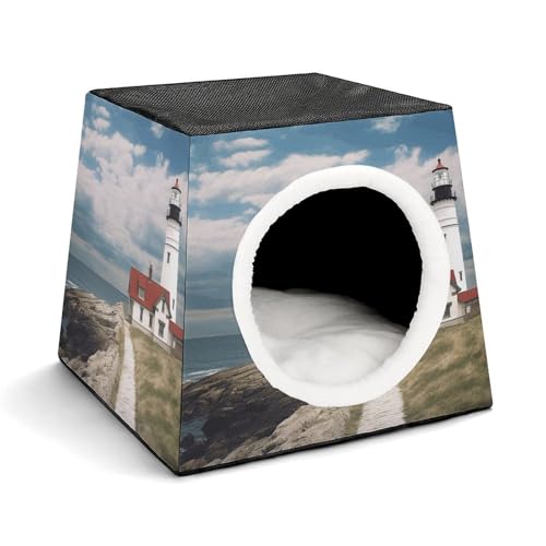 YKUDBN Cozy Capsule Pet Nest for Small Cats and Dogs, Lighthouse Backdrop Print Portable Pet Nest Small Pet Nest Capsule Design Pet Nest Small Animal Nest von YKUDBN