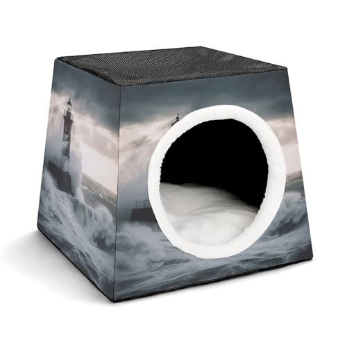 YKUDBN Cozy Capsule Pet Nest for Small Cats and Dogs, Lighthouse in Storm Print Portable Pet Nest Small Pet Nest Capsule Design Pet Nest Small Animal Nest von YKUDBN