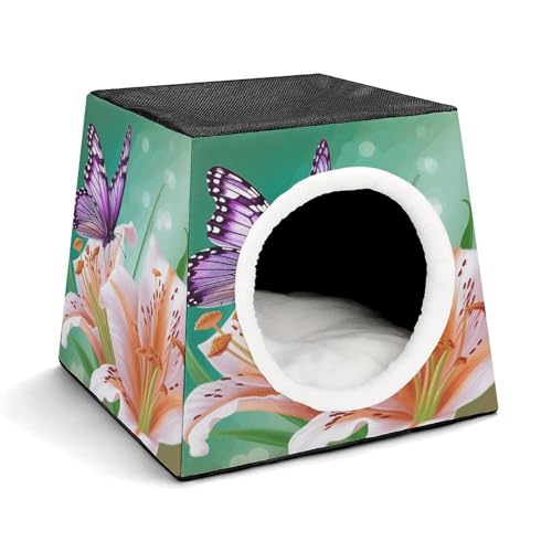 YKUDBN Cozy Capsule Pet Nest for Small Cats and Dogs, Lilies and Butterfly Print Portable Pet Nest Small Pet Nest Capsule Design Pet Nest Small Animal Nest von YKUDBN