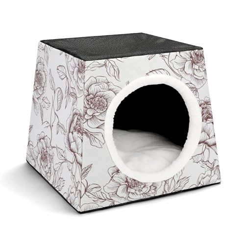 YKUDBN Cozy Capsule Pet Nest for Small Cats and Dogs, Line Floral Rose Flowers Design Print Portable Pet Nest Small Pet Nest Capsule Design Pet Nest Small Animal Nest von YKUDBN