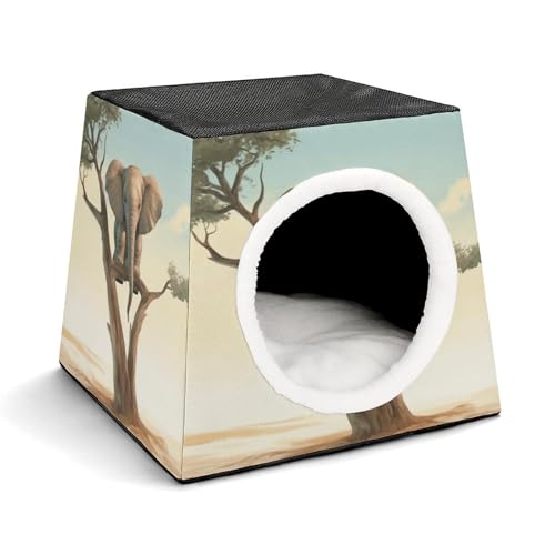 YKUDBN Cozy Capsule Pet Nest for Small Cats and Dogs, Little Elephant on Tree Print Portable Pet Nest Small Pet Nest Capsule Design Pet Nest Small Animal Nest von YKUDBN