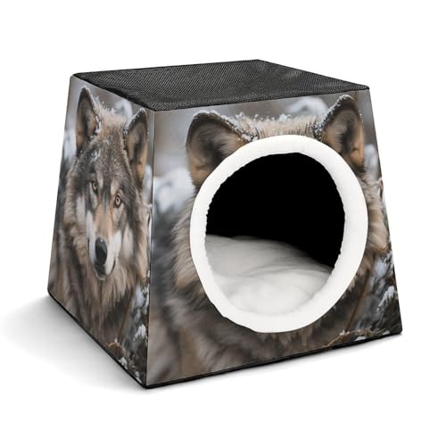 YKUDBN Cozy Capsule Pet Nest for Small Cats and Dogs, Lmage of Wolf in The Snow Print Portable Pet Nest Small Pet Nest Capsule Design Pet Nest Small Animal Nest von YKUDBN