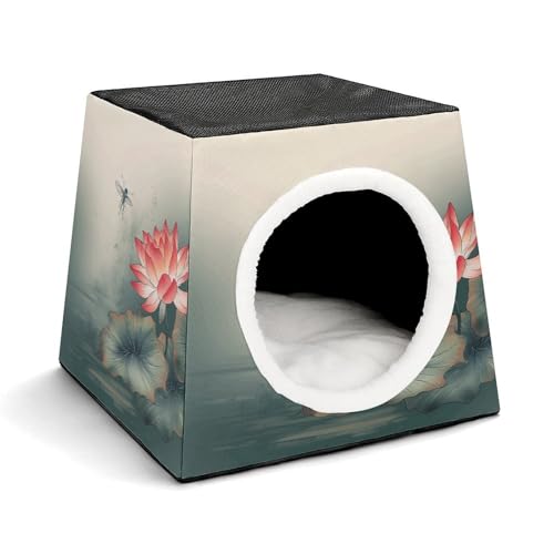 YKUDBN Cozy Capsule Pet Nest for Small Cats and Dogs, Lotus Flower and Libelle Print Portable Pet Nest Small Pet Nest Capsule Design Pet Nest Small Animal Nest von YKUDBN