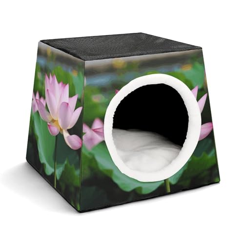 YKUDBN Cozy Capsule Pet Nest for Small Cats and Dogs, Lotus Print Portable Pet Nest Small Pet Nest Capsule Design Pet Nest Small Animal Nest von YKUDBN