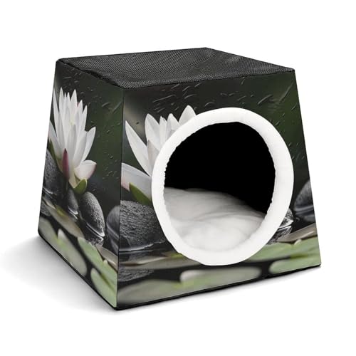 YKUDBN Cozy Capsule Pet Nest for Small Cats and Dogs, Lotus and Black Zen Stones Print Portable Pet Nest Small Pet Nest Capsule Design Pet Nest Small Animal Nest von YKUDBN