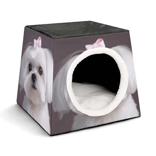 YKUDBN Cozy Capsule Pet Nest for Small Cats and Dogs, Lovely Maltese Dog Print Portable Pet Nest Small Pet Nest Capsule Design Pet Nest Small Animal Nest von YKUDBN