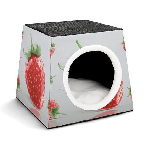 YKUDBN Cozy Capsule Pet Nest for Small Cats and Dogs, Lovely Strawberry Print Portable Pet Nest Small Pet Nest Capsule Design Pet Nest Small Animal Nest von YKUDBN