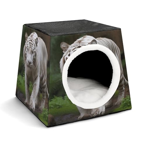 YKUDBN Cozy Capsule Pet Nest for Small Cats and Dogs, Majestic White Bengal Tiger Print Portable Pet Nest Small Pet Nest Capsule Design Pet Nest Small Animal Nest von YKUDBN