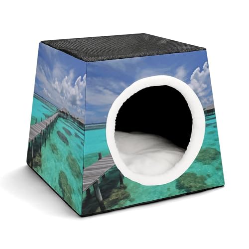 YKUDBN Cozy Capsule Pet Nest for Small Cats and Dogs, Maledives Scenery Print Portable Pet Nest Small Pet Nest Capsule Design Pet Nest Small Animal Nest von YKUDBN