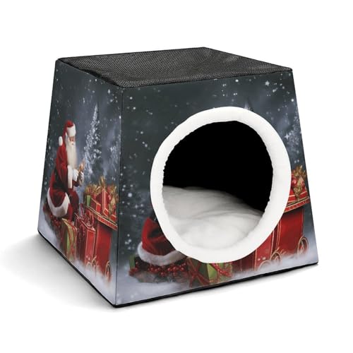 YKUDBN Cozy Capsule Pet Nest for Small Cats and Dogs, Merry Christmas Santa's Gift Print Portable Pet Nest Small Pet Nest Capsule Design Pet Nest Small Animal Nest von YKUDBN