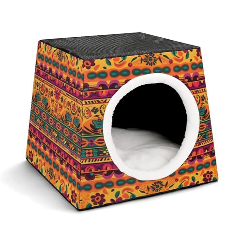 YKUDBN Cozy Capsule Pet Nest for Small Cats and Dogs, Mexican Folk Art Boho Print Portable Pet Nest Small Pet Nest Capsule Design Pet Nest Small Animal Nest von YKUDBN