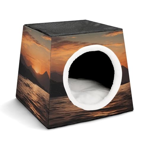 YKUDBN Cozy Capsule Pet Nest for Small Cats and Dogs, Mountain and Water at Sunset Print Portable Pet Nest Small Pet Nest Capsule Design Pet Nest Small Animal Nest von YKUDBN