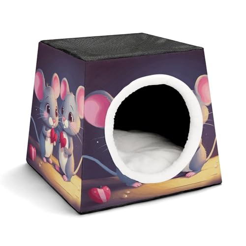 YKUDBN Cozy Capsule Pet Nest for Small Cats and Dogs, Mouse in Love Print Portable Pet Nest Small Pet Nest Capsule Design Pet Nest Small Animal Nest von YKUDBN