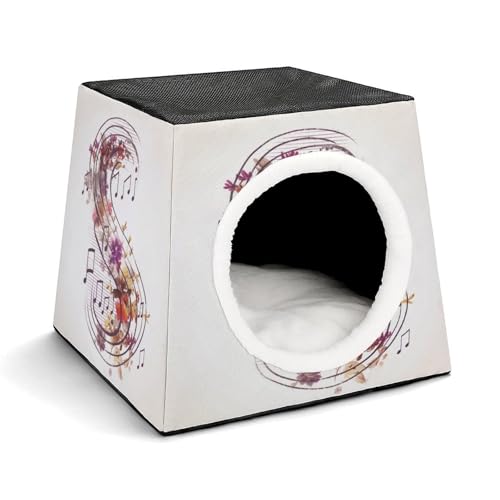 YKUDBN Cozy Capsule Pet Nest for Small Cats and Dogs, Musical Note Floral Print Portable Pet Nest Small Pet Nest Capsule Design Pet Nest Small Animal Nest von YKUDBN