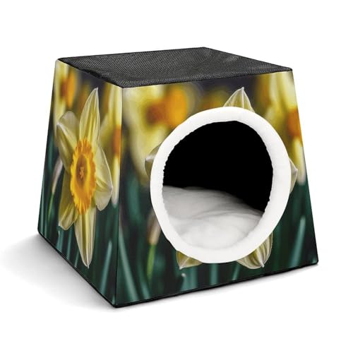 YKUDBN Cozy Capsule Pet Nest for Small Cats and Dogs, Narzissen Blumendruck Tragbares Haustiernest Kleines Haustier Nest Kapsel Design Haustier Nest Kleintiernest von YKUDBN