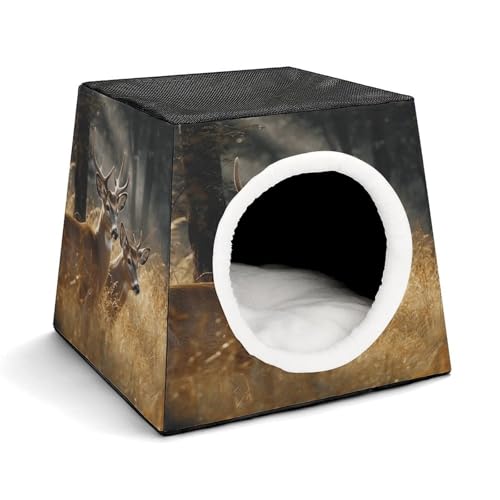 YKUDBN Cozy Capsule Pet Nest for Small Cats and Dogs, Nature Wild Animal Deers Print Portable Pet Nest Small Pet Nest Capsule Design Pet Nest Small Animal Nest von YKUDBN