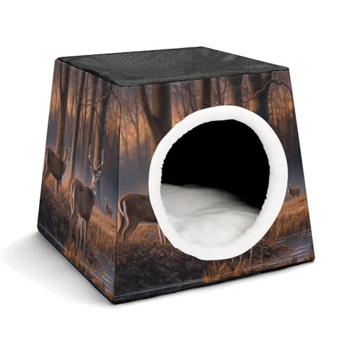 YKUDBN Cozy Capsule Pet Nest for Small Cats and Dogs, Nature Wild Animal Deers Print Portable Pet Nest Small Pet Nest Capsule Design Pet Nest Small Animal Nest von YKUDBN