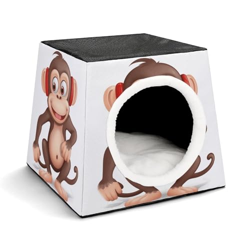 YKUDBN Cozy Capsule Pet Nest for Small Cats and Dogs, Naughty Monkey Print Portable Pet Nest Small Pet Nest Capsule Design Pet Nest Small Animal Nest von YKUDBN