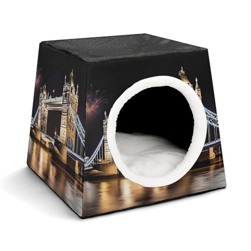 YKUDBN Cozy Capsule Pet Nest for Small Cats and Dogs, Night London Tower Bridge Print Portable Pet Nest Small Pet Nest Capsule Design Pet Nest Small Animal Nest von YKUDBN