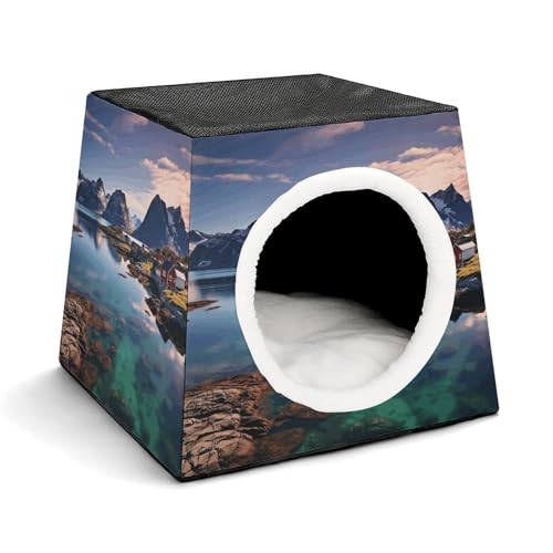 YKUDBN Cozy Capsule Pet Nest for Small Cats and Dogs, Norway Islands Print Portable Pet Nest Small Pet Nest Capsule Design Pet Nest Small Animal Nest von YKUDBN