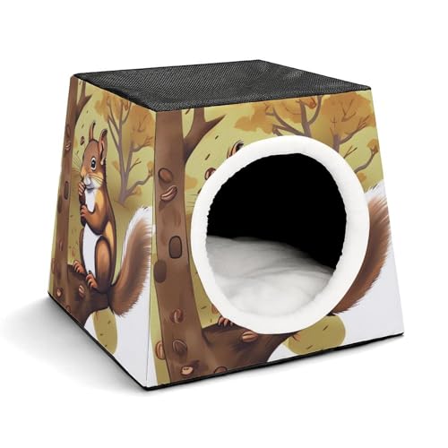 YKUDBN Cozy Capsule Pet Nest for Small Cats and Dogs, Nut-Eating Squirrel Print Portable Pet Nest Small Pet Nest Capsule Design Pet Nest Small Animal Nest von YKUDBN