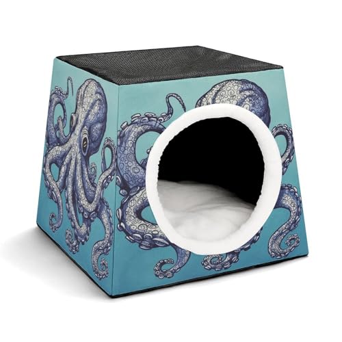 YKUDBN Cozy Capsule Pet Nest for Small Cats and Dogs, Octopus Design Print Portable Pet Nest Small Pet Nest Capsule Design Pet Nest Small Animal Nest von YKUDBN