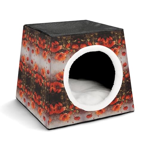 YKUDBN Cozy Capsule Pet Nest for Small Cats and Dogs, Oil Painting Red Flower Print Portable Pet Nest Small Pet Nest Capsule Design Pet Nest Small Animal Nest von YKUDBN