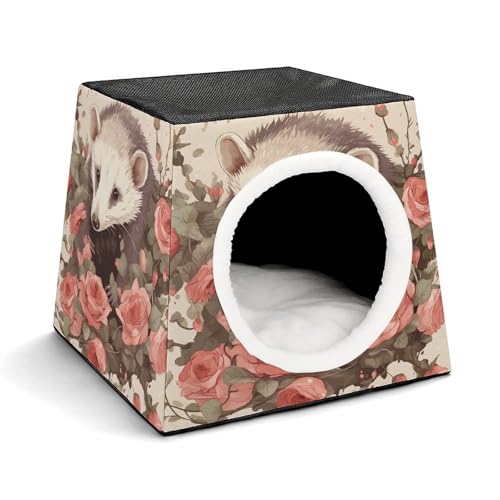 YKUDBN Cozy Capsule Pet Nest for Small Cats and Dogs, Opossum and Roses Print Portable Pet Nest Small Pet Nest Capsule Design Pet Nest Small Animal Nest von YKUDBN